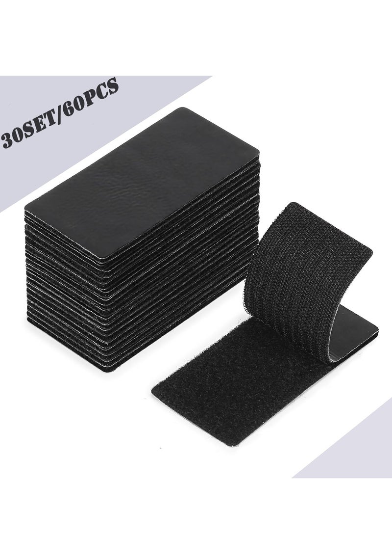 Hook and Loop Strips with Adhesive, 30 Sets Double-Sided Adhesive Strip Strong Back Adhesive Hook，Loop Tape Fastener for Home or Office Use -Instead of Holes and Screws,Black 25x70mm