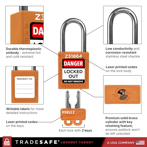 TRADESAFE Lockout Tagout Locks Set - 10 Orange Keyed Alike Padlocks, 2 Keys Per Lock, OSHA Compliant Loto Locks for Lock Out Tag Out Stations, Premium Grade - Image 5