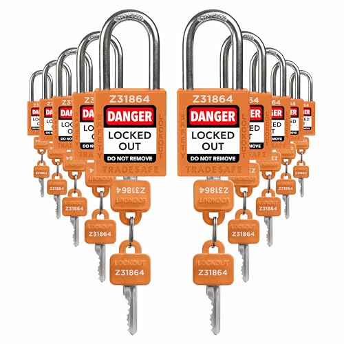 TRADESAFE Lockout Tagout Locks Set - 10 Orange Keyed Alike Padlocks, 2 Keys Per Lock, OSHA Compliant Loto Locks for Lock Out Tag Out Stations, Premium Grade - Image 1