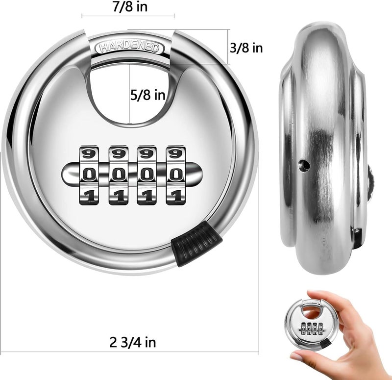 GLOWICK Glowick Top Security Lock Waterproof Keyless Padlock with 4 Digital Combination Heavy Duty Lock Disc Lock for Sheds Storage Unit Garage Fence Trailer Tongue 1Pcs Silver  - Image 4