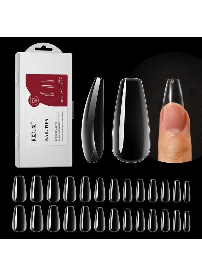 Rosalind 264PCS Clear Coffin Fake Nails with Box,ROSALIND Medium Acrylic Nail Tips Full Cover Press on Nails Extension,12 Size Shape Soft Gel Nail Tips Artificial False Nail Tips DIY Nail Salon and Home  - Image 1