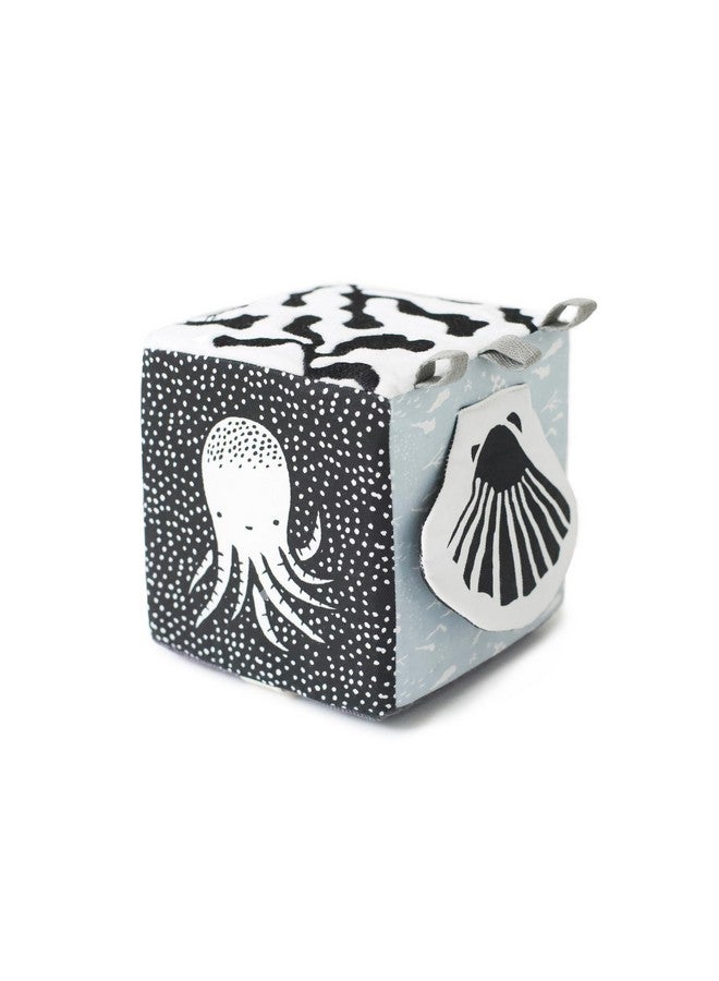 Wee Gallery Soft Block, Baby Sensory Toy with High-Contrast Graphics, Organic Soft Fabric Soft Blocks, Crinkle Flap and Textures, Tummy Time Activity for Babies and Toddlers - Ocean Animals - Image 1