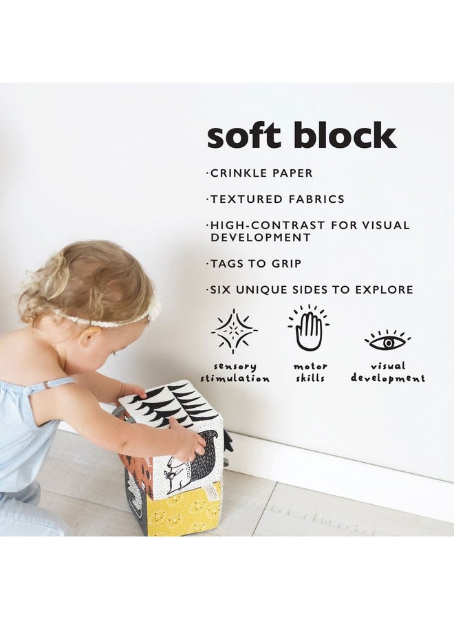 Wee Gallery Soft Block, Baby Sensory Toy with High-Contrast Graphics, Organic Soft Fabric Soft Blocks, Crinkle Flap and Textures, Tummy Time Activity for Babies and Toddlers - Ocean Animals - Image 3