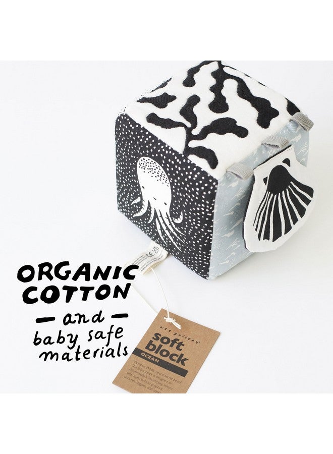 Wee Gallery Soft Block, Baby Sensory Toy with High-Contrast Graphics, Organic Soft Fabric Soft Blocks, Crinkle Flap and Textures, Tummy Time Activity for Babies and Toddlers - Ocean Animals - Image 4