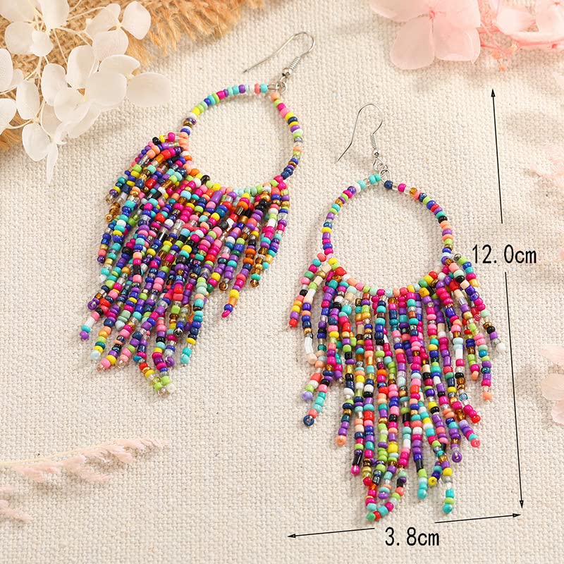 BOGZON Tribal Dangle Fringe Tassel Bead & Hoop Earrings Native American Style by BOGZON (Multi Color) - Image 5