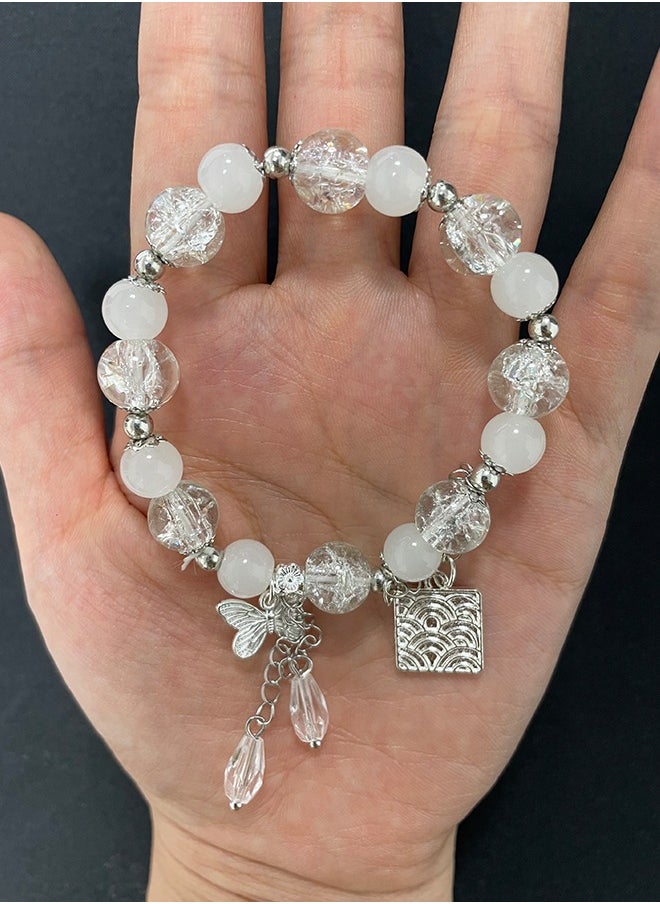 ماركة غير محددة سوار مرصّع بتصميم الكسر الجليدي باللون الأبيض مع pendant على شكل فراشة – صنع يدوي من الزجاج الفاخر، تصميم بألوان متعددة، أسلوب حلقات رفيع مناسب للرجال والنساء، مظهر جذاب، هدية رائعة لها.  - Image 2