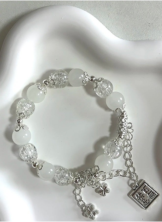ماركة غير محددة سوار مرصّع بتصميم الكسر الجليدي باللون الأبيض مع pendant على شكل فراشة – صنع يدوي من الزجاج الفاخر، تصميم بألوان متعددة، أسلوب حلقات رفيع مناسب للرجال والنساء، مظهر جذاب، هدية رائعة لها.  - Image 3