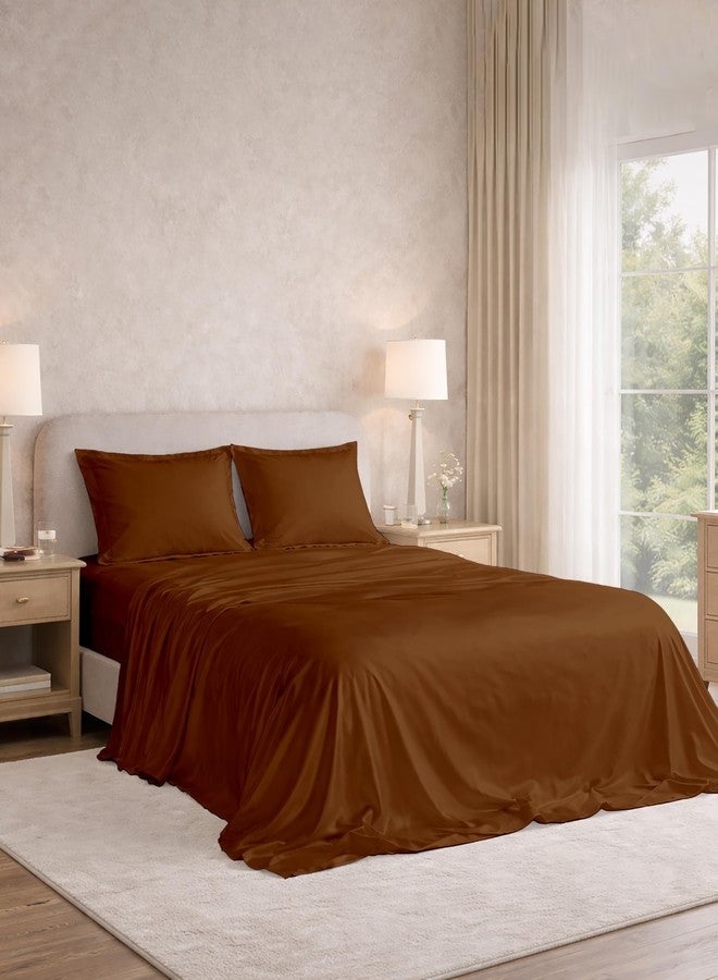 Filbert® Satin Bedsheet with 2 Pillow Covers | 90x100 in |300 TC | Midnight Luxe Satin Dreams Collection for Double Bed | UltraSatin Premium Bedding Set | Chocolate - Image 1