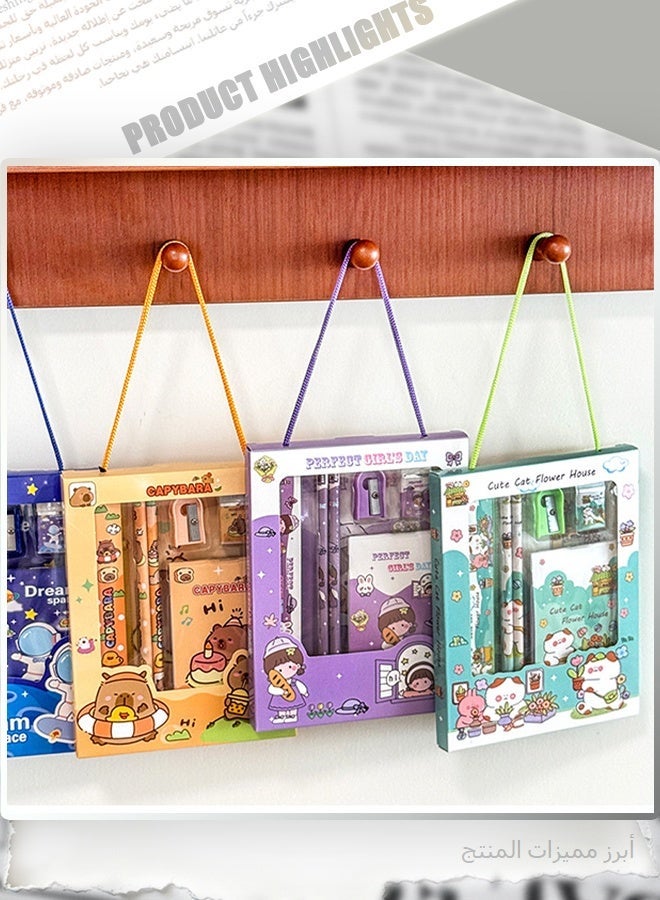 18 Pcs Cute Cat Flower House Stationery Set - 6PCS Gift Box with 12 Bonus Colored Pens, Creative Writing Supplies for Kids Students - Image 5
