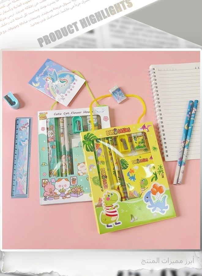 18 Pcs Cute Cat Flower House Stationery Set - 6PCS Gift Box with 12 Bonus Colored Pens, Creative Writing Supplies for Kids Students - Image 4
