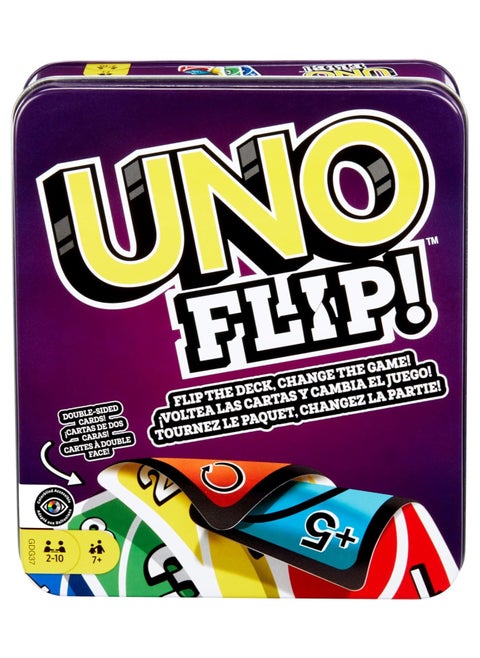 Mattel Games UNO FLIP! Family Card with 112 Cards in a Sturdy Storage Tin, Makes a Great Gift for 7 Year Olds