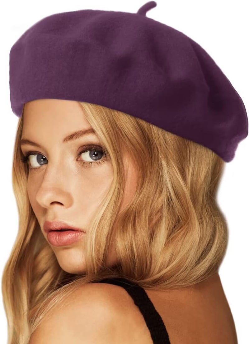 Wheebo Wool Beret Hat,Solid Color French Style Winter Warm Cap for Women Girls Lady - Image 1