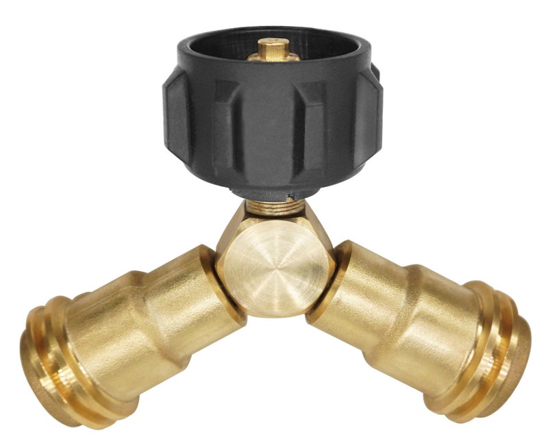 DOZYANT Propane Splitter, 2 Way LP Gas Adapter Tee Connector for 20lb Propane Tank Cylinder, Work with BBQ Grills, Camping Stoves, Gas Burners, Heater - Image 1