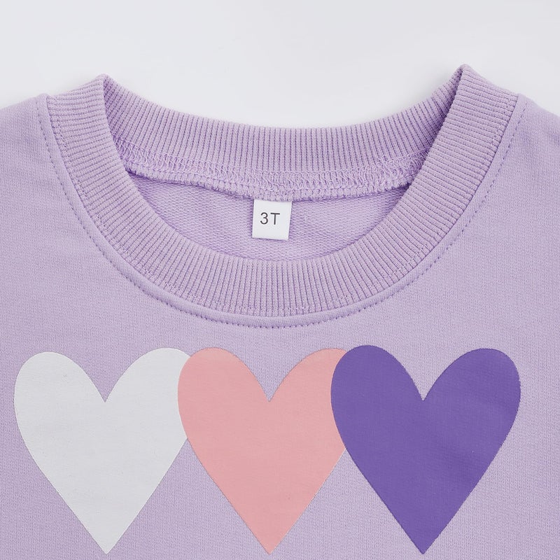 Retsugo Little Girls Heart Outfit Kids Clothes Set Heart Print Holiday Sweatshirt And Sweatpants Toddler Girl Clothes Fall/Winter Girls Purple Outfits Size 7/6784 - Image 4
