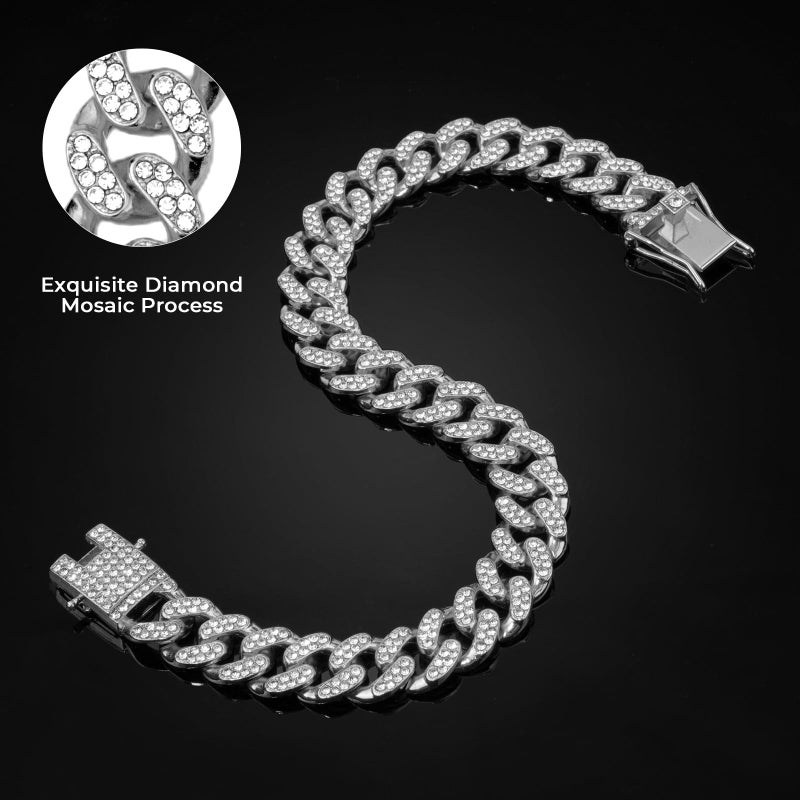 THAMIAO Dog Chain Collar Silver Dog Necklace Diamond Cuban Link Dog Collar 13mm Wide Metal Pet Cat Dog Chain Crystal Collar Jewelry Accessories for Large Medium Small Dogs Cats(Silver,12 Inch) - Image 3
