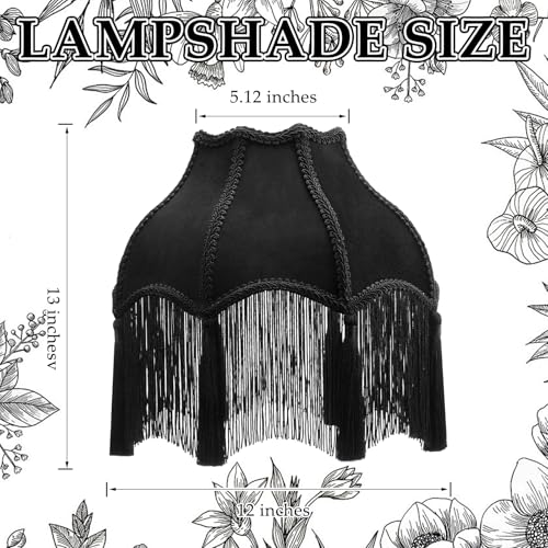 VIHOSE Victorian Scallop Lamp Shade Vintage Large Replacement Lamp Shade with Tassels and Fringe Finial Fitting Bell Shape Scallop FringeRetroBlack6 x 13 x 12 Inch - Image 3