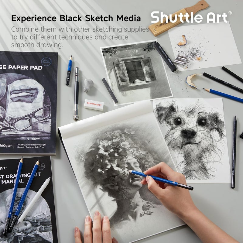 Shuttle Art 124 PCS Drawing Kit, Professional Drawing Supplies with Sketch, Charcoal, Colored, Graphite, Pastel Pencils & Sticks, Complete Drawing Tools and Paper Pads in Zipper Case for Artists&Kids - Image 5