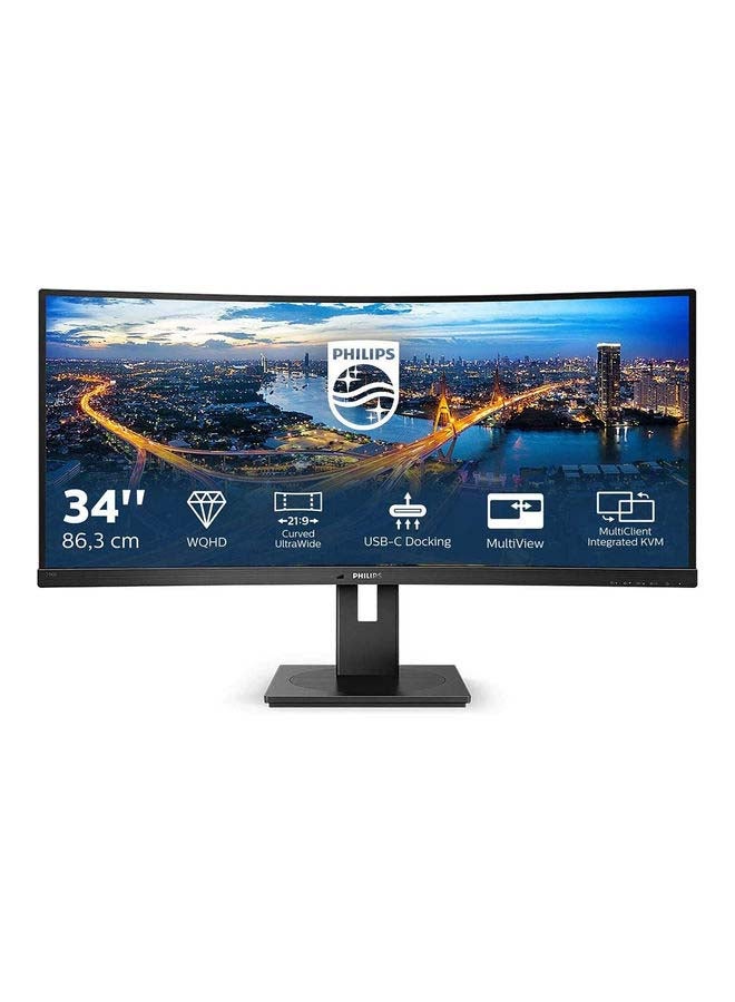 Philips 34-Inch WQHD Curved Monitor, 100Hz, 4ms, VA, USB-C Dock, KVM, Height Adjust, Speakers, PowerSensor (3440 x 1440, 300 cd/m² - HDMI, DP, USB-C) Black - Image 1