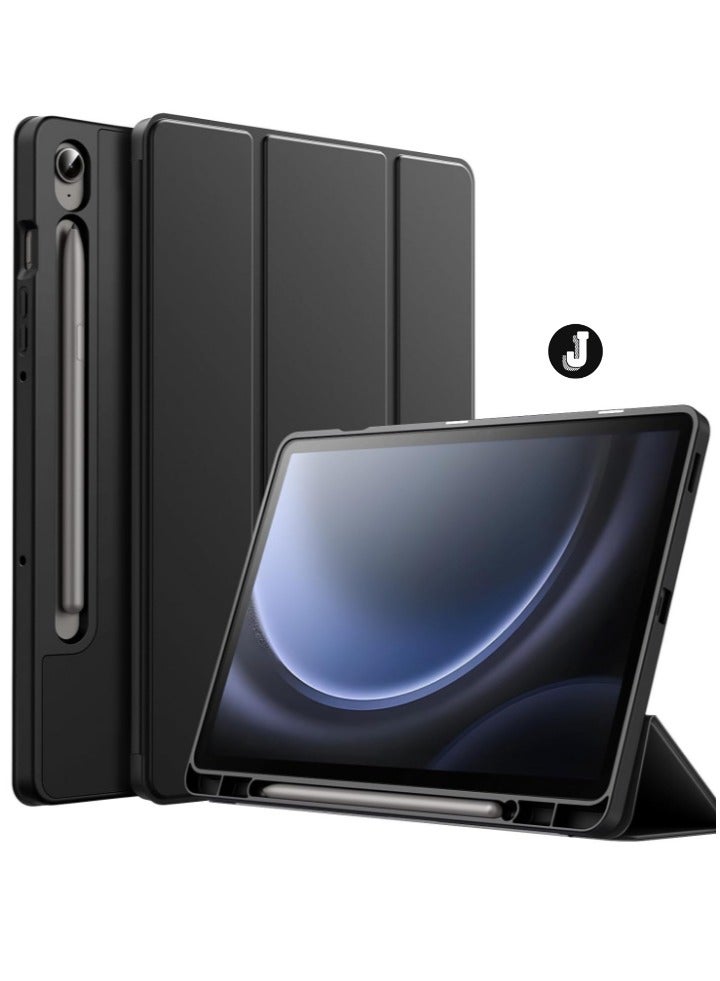 JAJEEK "2024 Case for Samsung Galaxy Tab S9 FE 10.9-Inch – Soft TPU Tri-Fold Stand Protective Cover with S Pen Holder, S Pen Charging Support, Auto Wake/Sleep (Black)" - Image 1