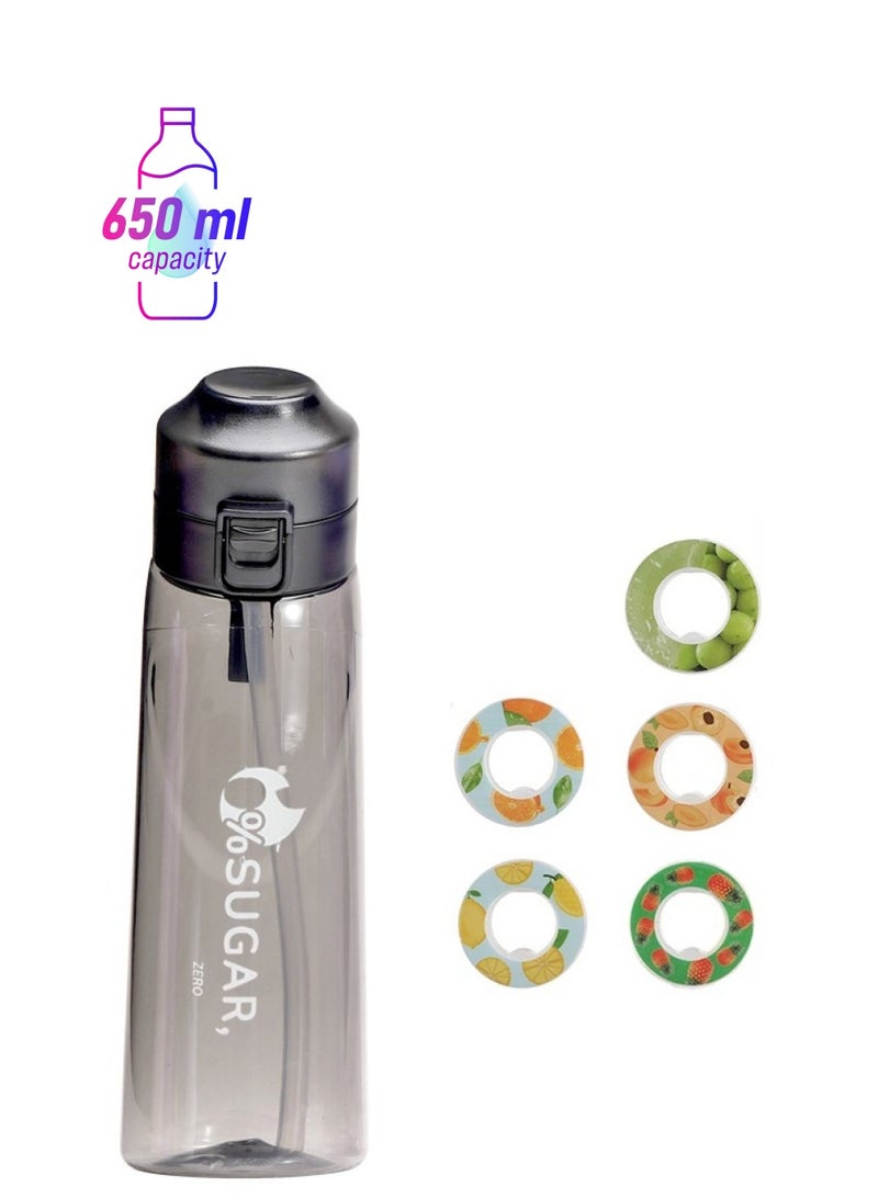 Sports Air Water Bottle, BPA-Free Starter Set Drinking Bottles with 5 Flavour Pods Scented for Flavouring, 0 Sugar, 0 Calorie (Black) - Image 1
