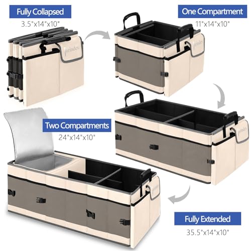 Jorindes Trunk Organizer with Built-in Insulated Leak Proof Cooler Bag,Collapsible Cargo Organizer for SUV with Non Slip Bottom Strips,3 Large Compartments Foldable Waterproof Portable Car Storage Box - Image 5