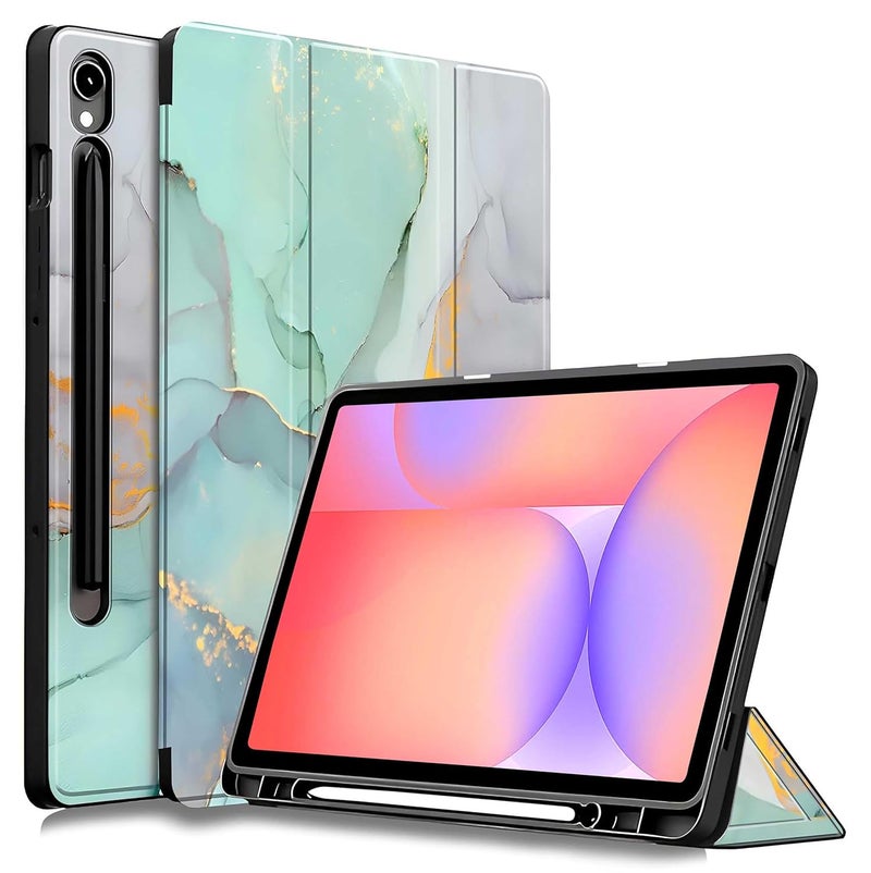 ProElite Cover for Samsung Galaxy Tab S10 Lite 10.9"/ Tab S9 FE 10.9 inch/Tab S10 FE/Tab S9 11", Soft Flexible Flip Case Cover with S Pen Holder, Auto Sleep Wake, [Recoil Series] - Marble Green - Image 1
