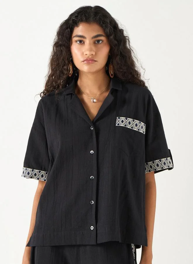 2Xtremz 2Xtremz Textured Shirt with Camp Collar and Short Sleeves