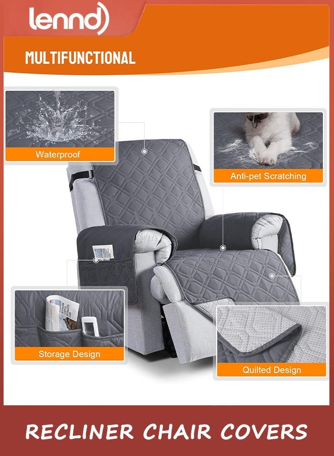 لينند أغطية كراسي الاستلقاء المقاومة للماء بنسبة 100%، غطاء كرسي الاستلقاء غير القابل للانزلاق، غطاء كرسي الكلاب، واقي الأثاث، غطاء قابل للغسل مع جيب، أشرطة مرنة للحيوانات الأليفة والكلاب (رمادي غامق، 60 سم) - Image 2