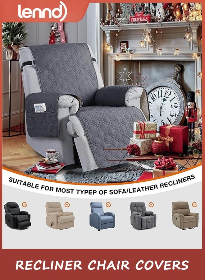 لينند أغطية كراسي الاستلقاء المقاومة للماء بنسبة 100%، غطاء كرسي الاستلقاء غير القابل للانزلاق، غطاء كرسي الكلاب، واقي الأثاث، غطاء قابل للغسل مع جيب، أشرطة مرنة للحيوانات الأليفة والكلاب (رمادي غامق، 60 سم) - Image 5