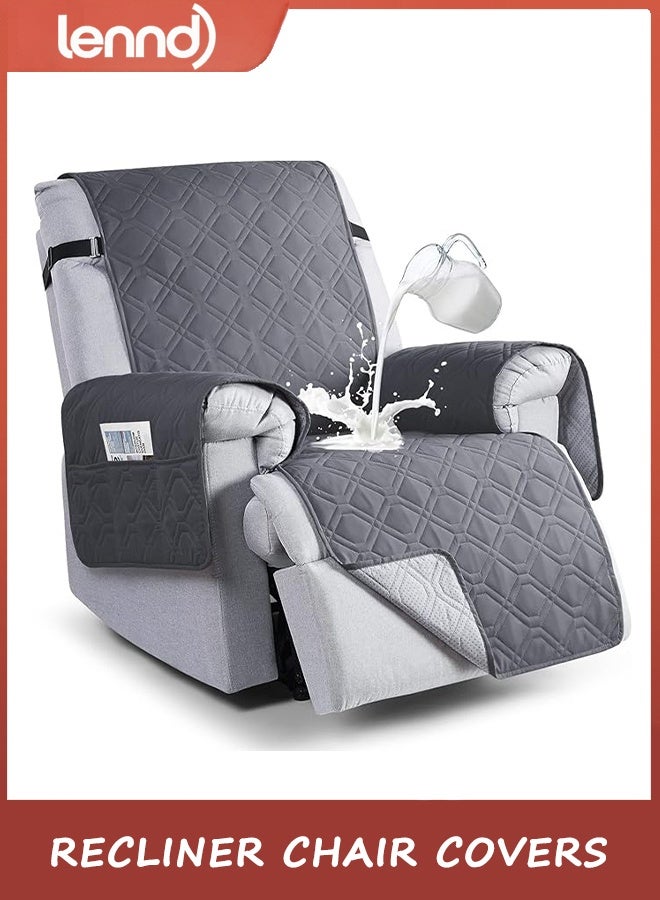 لينند أغطية كراسي الاستلقاء المقاومة للماء بنسبة 100%، غطاء كرسي الاستلقاء غير القابل للانزلاق، غطاء كرسي الكلاب، واقي الأثاث، غطاء قابل للغسل مع جيب، أشرطة مرنة للحيوانات الأليفة والكلاب (رمادي غامق، 60 سم) - Image 1