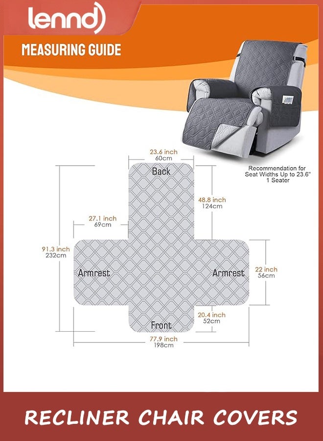 لينند أغطية كراسي الاستلقاء المقاومة للماء بنسبة 100%، غطاء كرسي الاستلقاء غير القابل للانزلاق، غطاء كرسي الكلاب، واقي الأثاث، غطاء قابل للغسل مع جيب، أشرطة مرنة للحيوانات الأليفة والكلاب (رمادي غامق، 60 سم) - Image 4