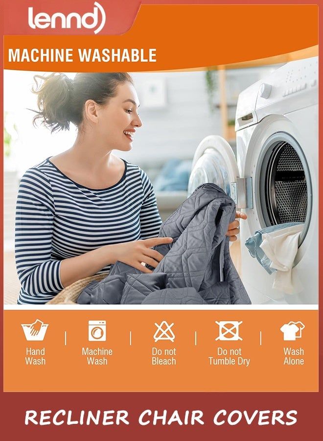لينند أغطية كراسي الاستلقاء المقاومة للماء بنسبة 100%، غطاء كرسي الاستلقاء غير القابل للانزلاق، غطاء كرسي الكلاب، واقي الأثاث، غطاء قابل للغسل مع جيب، أشرطة مرنة للحيوانات الأليفة والكلاب (رمادي غامق، 60 سم) - Image 3