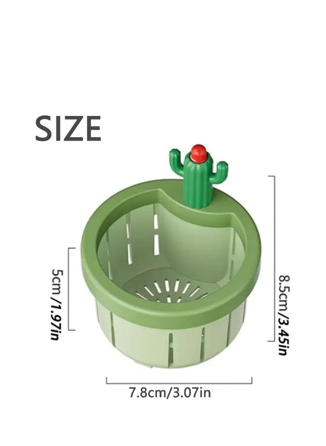 Generic - 3PCS Cactus Kitchen Sink Drain Strainer, Press Automatic Dumping Basket, Multi-Functional Home Use Sink Draining Basket Filter Net Lifting Basket, Kitchen Waste Collector Filter for Sinks (Green) - Image 1