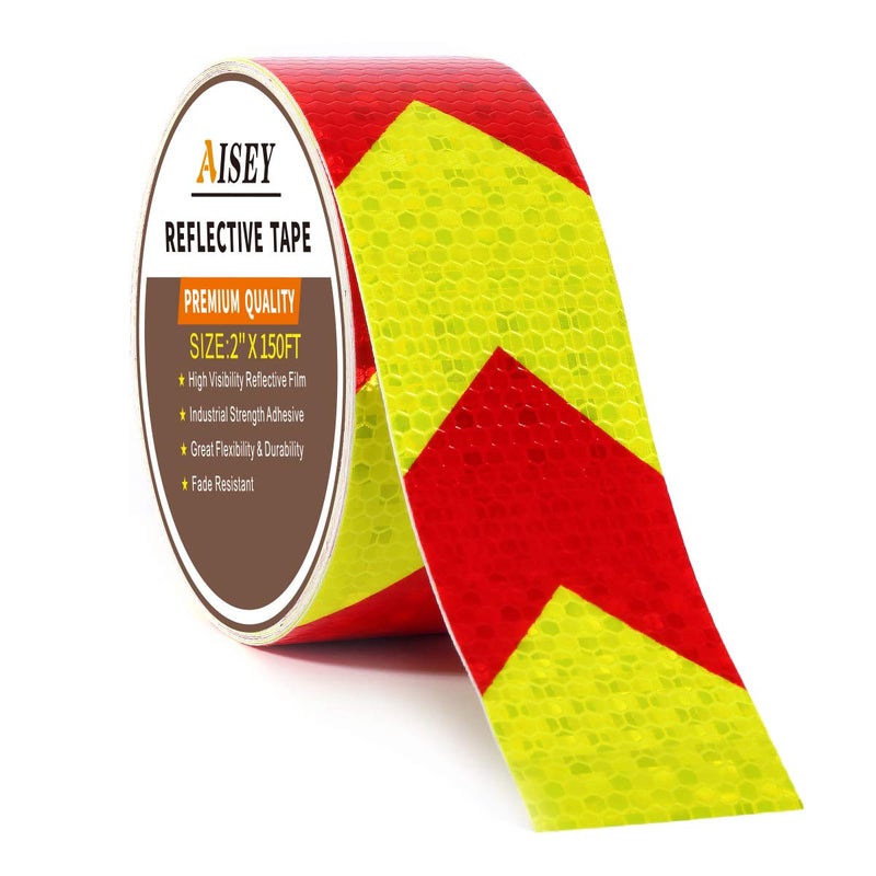 AISEY Reflective Tape Waterproof High Visibility Red & Yellow, Industrial Marking Tape Heavy Duty Hazard Caution Warning Safety Adhesive Tape Outdoor 2 Inch by 150 Feet - Image 5
