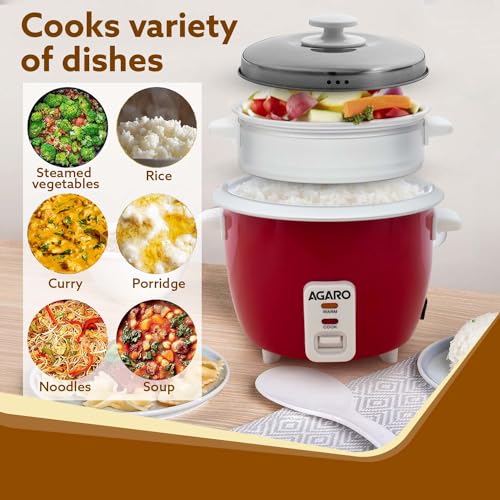 AGARO Elegant Electric Rice Cooker, 1L, 700 gms (approx. 5 cups) raw rice, 400W, Automatic Boiler, Steamer, Removable Aluminium Pot, Stainless Steel Lid, Keep Warm Function, Trivet Plate, Rice - Image 5