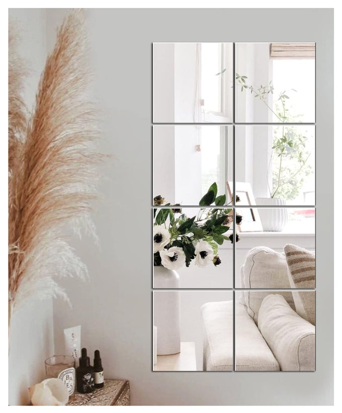 SELF ADHESIVE HD GLASS MIRROR TILES 205X205CM WALL FULL LENGTH SHOWER STICKON MIRRORS FOR LIVING ROOM HOME DECOR