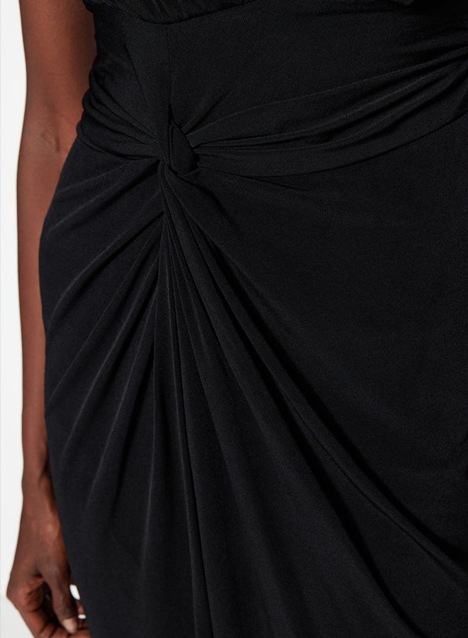 trendyol Black Detailed Knitted Long Elegant Evening Dress  - Image 5