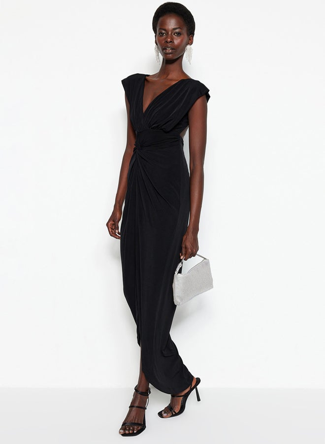 trendyol Black Detailed Knitted Long Elegant Evening Dress  - Image 1