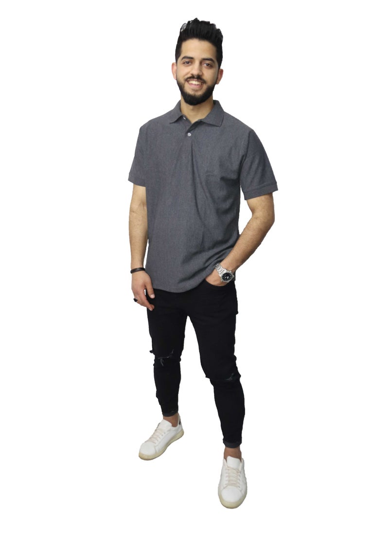 OneHand - Casual Polo T-Shirt Cotton - Dark Grey - Image 1