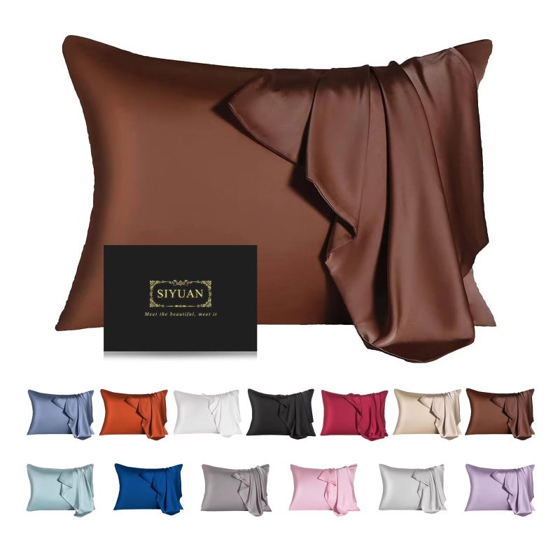 Mulberry Silk Pillowcase for Hair and SkinStandard Size Cooling Silk Pillow Case with Hidden ZipperAllergen Proof Dual Sides Soft Breathable Smooth Silk Pillow Cover for WomenStandardCoffee