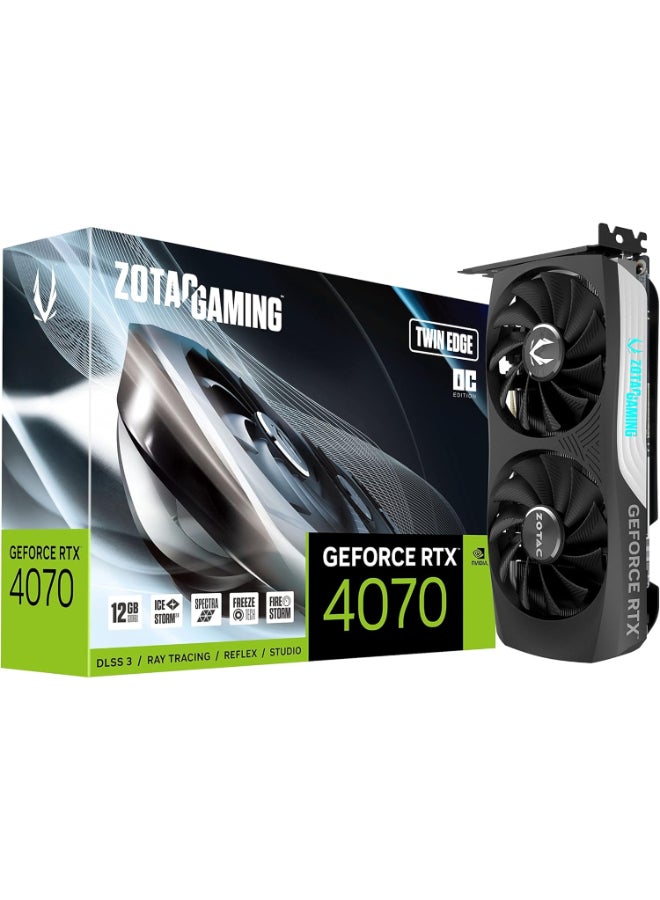 Gaming GeForce RTX 4070 Twin Edge OC DLSS 3 12GB GDDR6X 192-bit 21 Gbps PCIE 4.0 Compact Gaming Graphics Card, IceStorm 2.0 Advanced Cooling, Spectra RGB Lighting, ZT-D40700H-10M