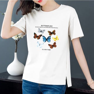 [100 Cotton] Summer Cotton Round Neck Short-sleeved T-shirt Casual Loose Korean Printed Pullover Base Shirt T-shirt for Women White - pzsku/Z69ED771BFC9D249623ECZ/45/1746229868/3e9b2dce-f4d1-49dc-b990-47e310537bfb