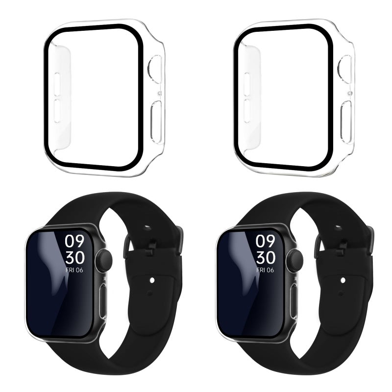Smiling 2 Pack Sport Band and 2 Pack Case Built in Tempered Glass Screen Protector Compatible with Apple Watch SE 2023/Series 6 SE 5 4 40mm - Image 1