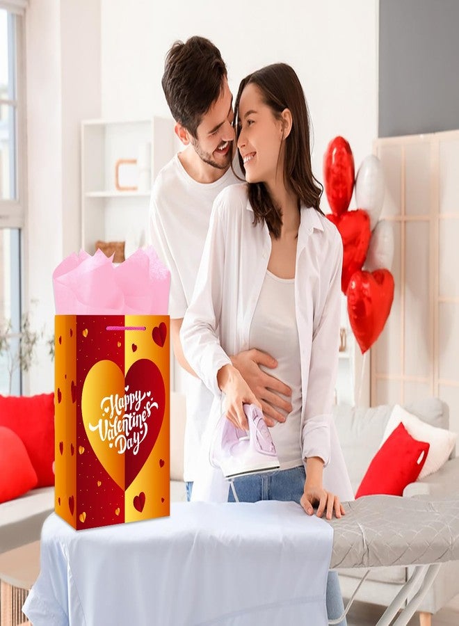 JUESMOS حقيبة هدايا عيد الحب من خوسموس مقاس 13 بوصة مع مناديل ورقية، حقيبة هدايا عيد حب سعيد بمقابض، حقيبة هدايا ورقية على شكل قلب لهدايا عيد الحب، حقائب هدايا للصديقة، الصديق، الزوجة، الزوج - Image 2