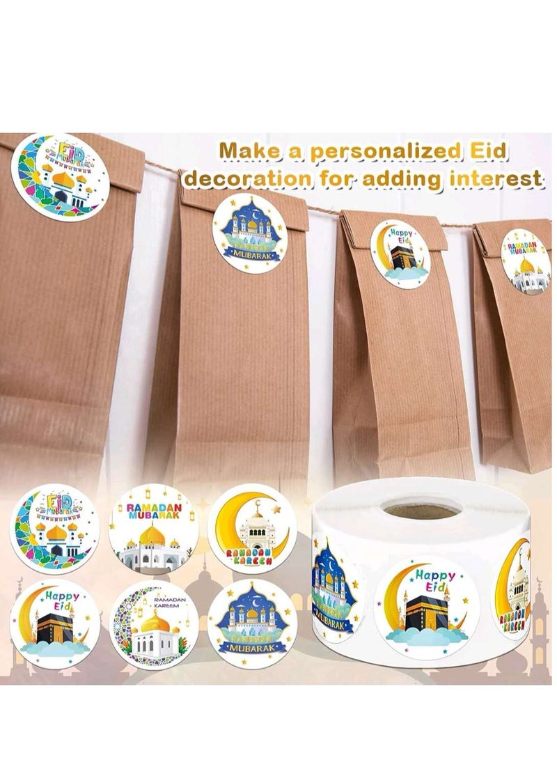 500Pcs Ramadan Kareem Eid Mubarak Adhensive Stickers Perforated Roll Sticker Gift Tag Stickers for Ramadan Eid Party Decorations  Party Supplies,6 Design - Image 1