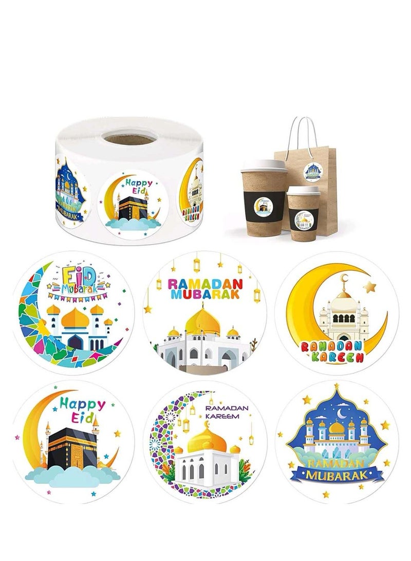 500Pcs Ramadan Kareem Eid Mubarak Adhensive Stickers Perforated Roll Sticker Gift Tag Stickers for Ramadan Eid Party Decorations  Party Supplies,6 Design - Image 5