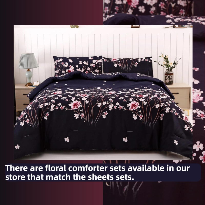 SDIII 4PCS Navy Blue Floral Queen Sheets Set, Soft Microfiber Floral Bed Sheets Queen Size Deep Pocket, Vintage Botanical Sheet All Season - Image 5