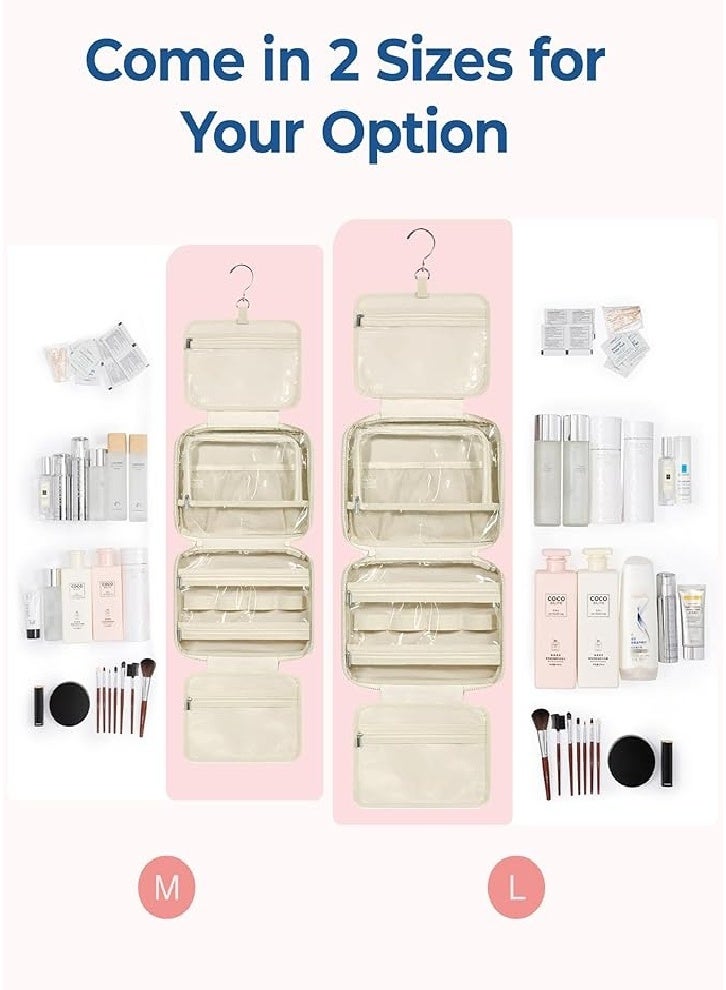 High-end stylish hanging toiletry bag, with jewelry organizer, travel toiletry bag, fluffy cosmetic bag, essential portable travel accessory - beige - Image 4