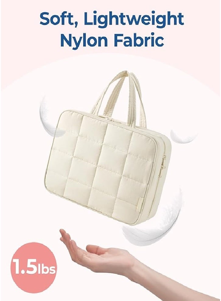 High-end stylish hanging toiletry bag, with jewelry organizer, travel toiletry bag, fluffy cosmetic bag, essential portable travel accessory - beige - Image 3