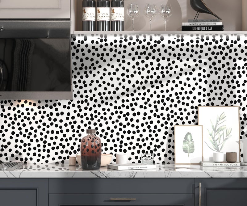 tiltil Modern Peel and Stick Wallpaper 17.3" x 78.8" Self Adhesive Wallpaper Black and White Contact Paper Polka Dot Removable Wall paper Decorative for Bedroom Bathroom Cabinets and Countertops Vinyl Roll - Image 4